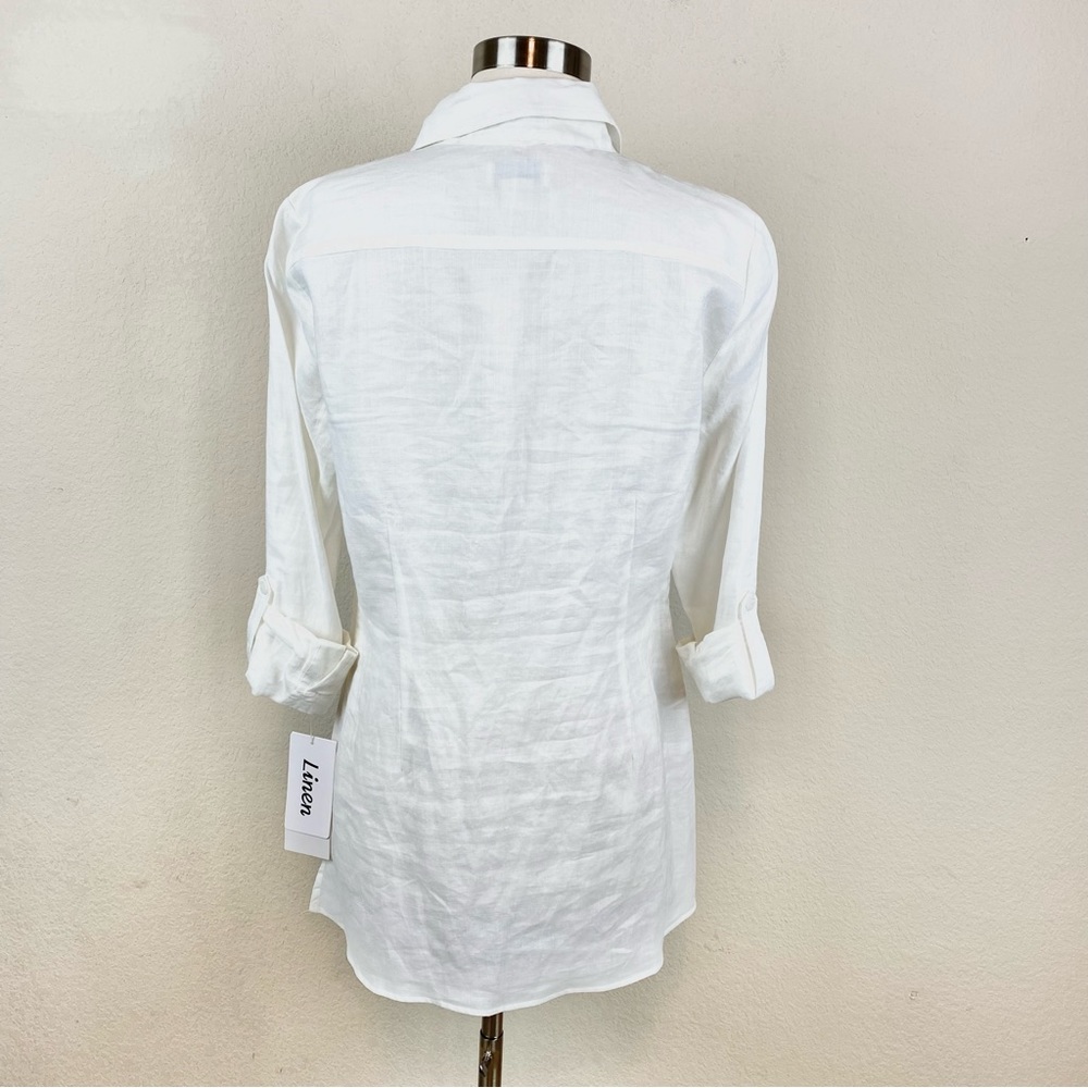 Allison Taylor Button Down Linen Quarter/Long Sleeve Shirt - Picture 5 of 11